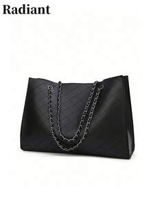 Rhombus Quilted Pattern Chain Handbag, Elegant Casual Multipurpose Women's Shoulder Bag, Suitable For Work Commute, School, Short Trips, Can Fit Laptop, Documents, Cosmetics, Etc. - Black - View 6
