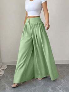 Nuevos pantalones anchos de mujer de estilo casual y elegante con diseño de hebilla floral, pantalones largos de lino de color caqui adecuados para primavera/verano, Acción de Gracias, Halloween, pantalones anchos y sueltos versátiles, pantalones - Verde Limelight - Ver 3