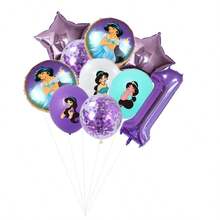 Official Licensed  Jasmine Princess Purple Theme Birthday Party Balloon Decoration Set, Purple Cartoon Pattern Foil Balloons, 32 Inch Purple Number 1-9 Foil Balloons, Happy Birthday Balloon Set, Suitable For Birthday Growth Ceremony Party Wall Decor Background, Balloon Set Decoration Supplies - View 3