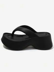 Sandal Jepit Wanita Sol Tebal Platform 7cm 2026 Model Baru Musim Panas Luar Ruangan Serbaguna untuk Pantai - Hitam - View 5
