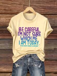 Funny Women's T-Shirt "I'm Not Knowing Who I Am Today" - Pink Crew Neck Letter T-Shirt - Lightweight Casual Everyday T-Shirt For Women - Humorous Gift For Women, Comfortable Fit T-Shirt - 黑色 - 查看 10