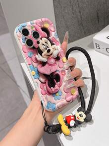 Disney Mickey Mouse Clubhouse Phone Case : 3D Fluffy Pattern Border Protector Phone Soft Phone Case With A Free Cute Mickey Bracelet Chain Lanyard, Mickey, Minnie, Goofy, Donald Duck, Daisy Duck, Pluto, For Apple 17 Promax 17 Pro 16 15 14 13 12 11 Pro Max XS Max X XR Soft Cover Summer Phone Case - 白色 - 查看 4