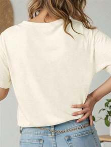 Camiseta de mujer de cuello redondo de manga corta con estampado de limón de porcelana azul y blanca, de estilo casual de verano - Multicolor - Ver 3