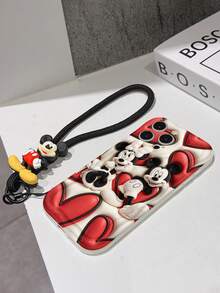Disney Mickey Mouse Clubhouse Phone Case : 3D Fluffy Pattern Border Protector Phone Soft Phone Case With A Free Cute Mickey Bracelet Chain Lanyard, Mickey, Minnie, Goofy, Donald Duck, Daisy Duck, Pluto, For Apple 17 Promax 17 Pro 16 15 14 13 12 11 Pro Max XS Max X XR Soft Cover Summer Phone Case - 白色 - 查看 7