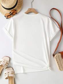 Camiseta suave 100% algodón, de manga corta para mujer, diseño de gimnasio, estampado creativo y divertido, transpirable, elástica, de cuello redondo, cómoda para usar al aire libre en primavera, verano y otoño, estilo Y2K, holgada, casual, sencilla y a la moda, de cuello redondo, transpirable, de algodón, combina con todo. - Blanco - Ver 2