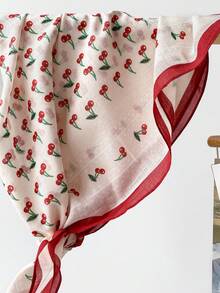 1 chiếc khăn cotton in hình quả anh đào dễ thương, khăn vuông mềm mại nhẹ 70cm, đa năng dùng để quấn đầu và buộc tóc. - Nhiều màu - Xem 4
