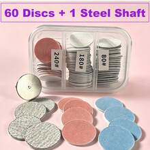 61 miếng giấy nhám thay thế + 1 đầu mài kim loại, độ nhám 80/180/240 (thô/trung bình/mịn) dùng cho máy mài gót chân điện, máy tẩy chai sạn và máy đánh bóng móng. - 61 CÁI - Xem 1