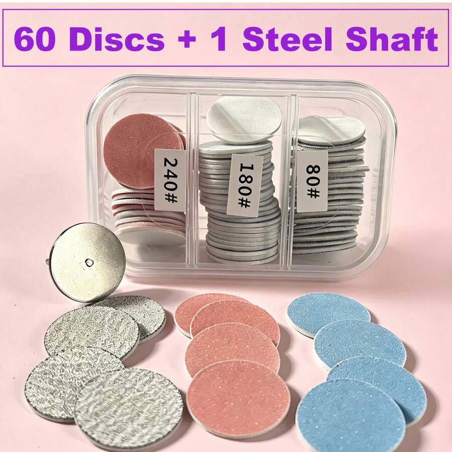 61 miếng giấy nhám thay thế + 1 đầu mài kim loại, độ nhám 80/180/240 (thô/trung bình/mịn) dùng cho máy mài gót chân điện, máy tẩy chai sạn và máy đánh bóng móng. - 61 CÁI - Xem 1