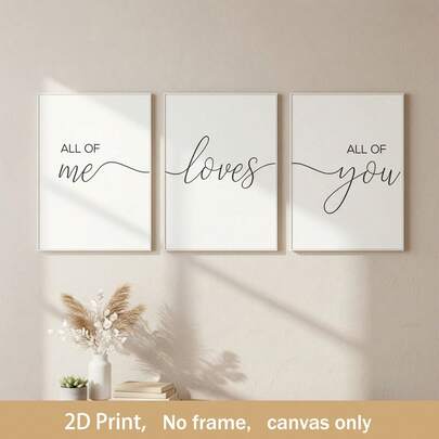 3 tranh canvas không khung với câu nói "Tất cả tình yêu của anh/em, yêu tất cả em/anh" dành cho cặp đôi, phong cách Bắc Âu, trang trí phòng trẻ em và phòng ngủ.