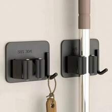 304 Stainless Steel Mop Clip Holder Bathroom Punch-Free Mop Broom Hanging Rack Strong Adhesive Hook Wall Organizer Rack - A-negro-1 unidad - Ver 4