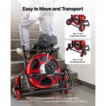 Drain Cleaner Machine 75 FT X 1/2 Inch, Auto Feed Sewer Snake Auger, Portable Drain Cleaning Machine With Climbing Wheels, Adjustable Drum, 8 Cutters & Foot Switch For 2" To 6" Pipes - View 8