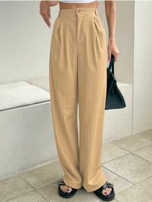 Striped Tailored Wide Leg Pants - 杏色 - 查看 5