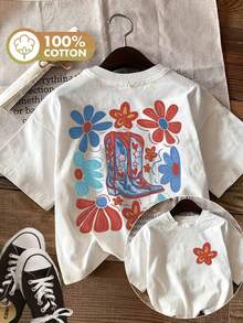 [Double-Sided Printing] Women's Casual Summer Top, Vintage Style, Floral Print, Round Neck, Pure Cotton Short-Sleeved T-Shirt[LingK]-T Shirt Damen - White - View 7