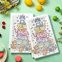 1件/2件/4件可愛堆疊貓咪印花廚房毛巾，卡通魚與星星圖案，甜美日系可愛風，超柔軟，快乾且吸水，可機洗，適用於廚房、餐廳、浴室及居家日常使用 - 彩色 - 查看 13