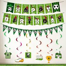 2 Sets/1 Set Green Football Theme Happy Birthday Banner, Football Sports Birthday Party DIY Hanging Decoration Supplies - Multicolor - View 1