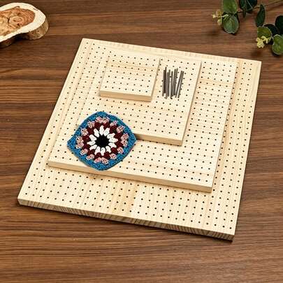 Crochet Board With Metal Rods, Including Crochet Hook Board, Rhinestone Pin Fixator, Crochet Hook Board, Grandma Square Board, Crochet Wooden Mat, Knitting Board - Smooth Surface, No Installation Required, Suitable For Beginners And Advanced Crafters, Perfect Gift For Handmade Enthusiasts | Decorative Craft Board | Smooth Surface Board, Crochet Tools