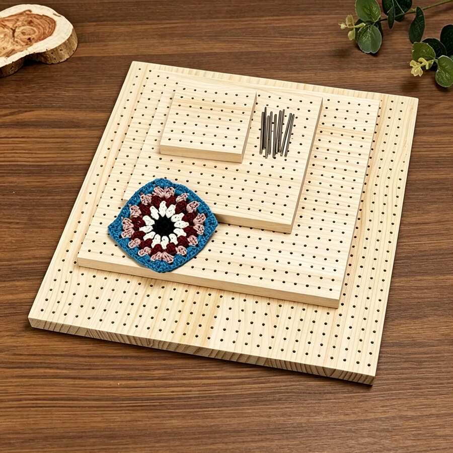Metal Rod Crochet Boards Set, Including Crochet Board, Rhinestone Fixator, Crochet Board, Granny Square Crochet Board, Wooden Crochet Pad, Smooth Surface No Installation Required, Suitable For Beginners And Advanced Crafters, Perfect Gift For Handcraft Lovers | Decorative Handicraft Boards | Smooth Surface Weaving Tool Boards - Regular Model - View 1