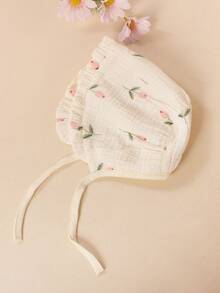 1PC Baby Muslin Bonnet, Skin-Friendly Soft Ruffle Floral Newborn Hat, Adjustable Tie Breathable Sun Protection For 0-18M Toddlers - 1PC - View 10
