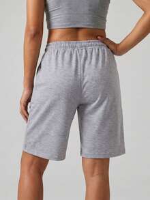 Women Knee Length Shorts, Elastic Waist Riveted Loose Summer Casual Shorts Streetwear - Gris Claro - Ver 7
