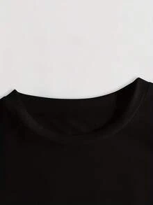 Camiseta vintage con estampado de letras, top casual de manga corta y cuello redondo, adecuada para verano y primavera, ropa de mujer. - Negro - Ver 4