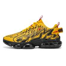 Men's Spring/Summer New Design Flame Pattern Print Outdoor Running Shoes, Personalized Mesh Breathable Comfortable Daily Sports Sneakers - Yellow - View 13