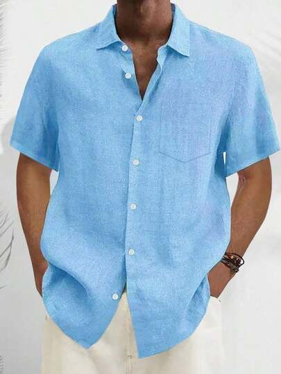 Plus Size Men's Casual Basic Button-Down Lightweight Short Sleeve Shirt