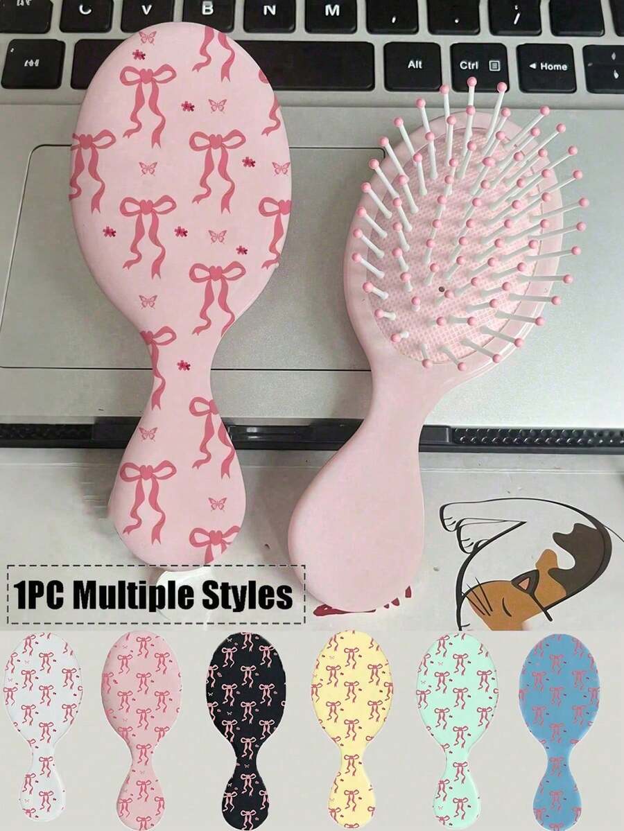 Portable Bowknot Print Hair Comb: Styling Tool Designed To Promote Blood Circulation And Relieve Scalp Tension, Suitable For Travel Use - Multicolor - View 1
