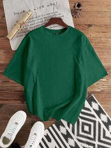 Men's White Knit T-Shirt With Round Neck And Short Sleeves - Dark Green - View 11