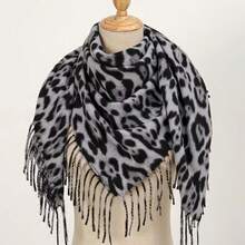 Thick Cashmere Scarf With Leopard Print And Fringe, Perfect For Autumn And Winter 220G - 淺灰色 - 查看 4