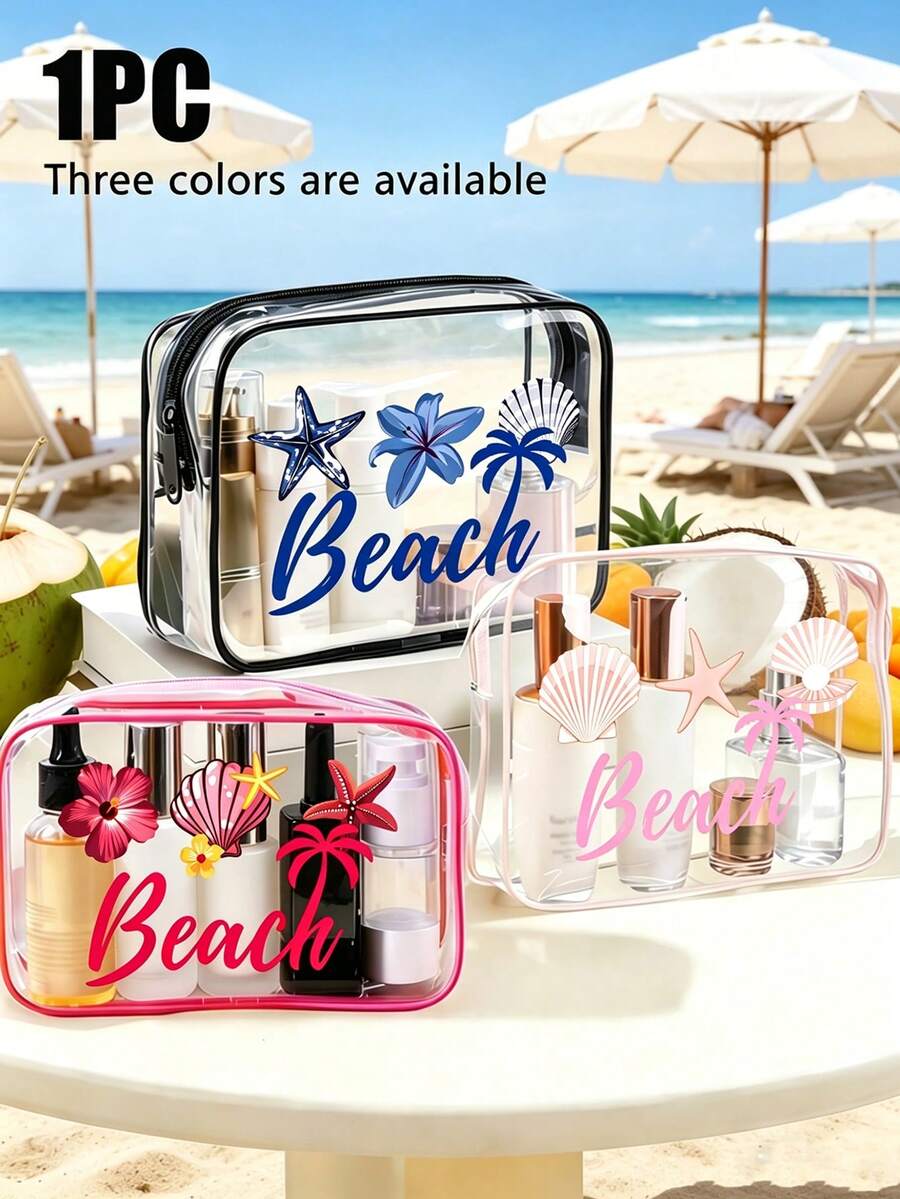 Pvc Transparent Makeup Bag With Colorful Seashells, Starfish, Pearl Patterns, Travel Wash Bag, Ocean Themed Large Capacity Transparent Makeup Bag, Waterproof And Easy To Clean Makeup Bag, Lightweight Sunscreen Storage Bag Suitable For Swimming, Beach Diving, Summer Vacation, Students Returning To School, Beautiful Birthday Gift, Holiday Gift, Party Gift, Mother's Day Gift, Travel Gift, Wedding Gift, School Gift, Teacher's Day Gift - Multicolor - View 1