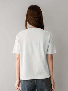 Camisas De Mujer -Less Camiseta De Manga Corta Con Estampado De Personas Y Letras De Corte Holgado Para El Verano, Camisetas GráFicas Tops Estilo Preppy - Blanco - Ver 5