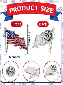 1 pièce/6 pièces/12 pièces Broche patriotique avec cristaux strass drapeau américain, convient pour le Memorial Day, le 4 juillet Fête de l'Indépendance, 250e anniversaire, cadeaux, vêtements et décoration de sac à dos - Broche du jour de l'indépendance - Voir 7