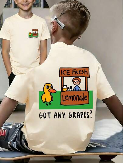 Tween Boy Casual Graphic Print Crew Neck Short Sleeve T-Shirt, Summer Top