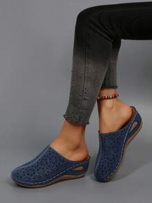 Hollow-Out Wedge Sandals, Comfortable For Wearing To Work And Shopping For Long Periods - Navy Blue - View 4