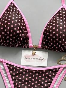 Bộ bikini nữ gợi cảm chấm bi 2 mảnh, cúp ngực tam giác, kiểu dây buộc cổ, thích hợp cho kỳ nghỉ hè 2026, đi biển, dự tiệc. - Nhiều màu - Xem 3