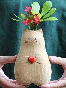 树脂猫咪雕塑花瓶，现代简约可爱猫咪装饰花瓶，适合摆放在书桌、客厅或办公室，是送给爱猫人士和猫主人的完美礼物。 - 多款1 - 查看 7