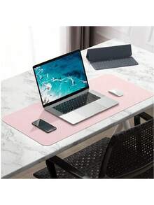1pc 60cm/90cm Double-Sided Leather Mouse Pad Laptop Office Desk Mat Waterproof Leather Easy Clean Keyboard Mat Mouse Pad - Pink - View 2