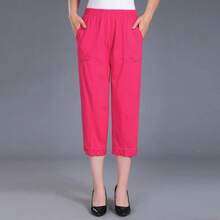 Pantalones Capri de Verano 2026 para Mujer, Talla Grande 4XL, Holgados, Casuales, Cintura Elástica, Pantalones Medios de Algodón Puro para Mujer - Rosa - Ver 5
