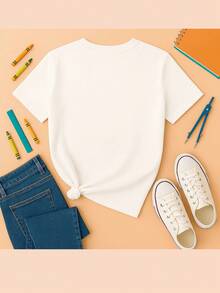 Playera casual de poliéster para mujer con estampado gráfico de dia del maestro , camiseta de punto de manga corta con cuello redondo para primavera y veranoPure-Cotton - Blanco - Ver 3