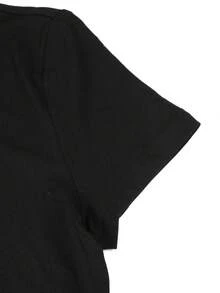Camiseta de manga corta de cintura alta para mujer, estilo Y2K de moda 2026 - Diseño único con estampado de abeja pequeña y, versátil, moderna, dulce, fresca, picante, literaria, diaria, versátil, fácil, moderna, tejido elástico medio, transpirable, cómoda, para las cuatro estaciones, estilo casual - Negro - Ver 4