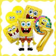 SpongeBob SquarePants Globos de números dorados del 1 al 9, personalizables, con globos con caras y redondos, adecuados para decoración de fiestas - Juego de globos de dibujos animados - Ver 19