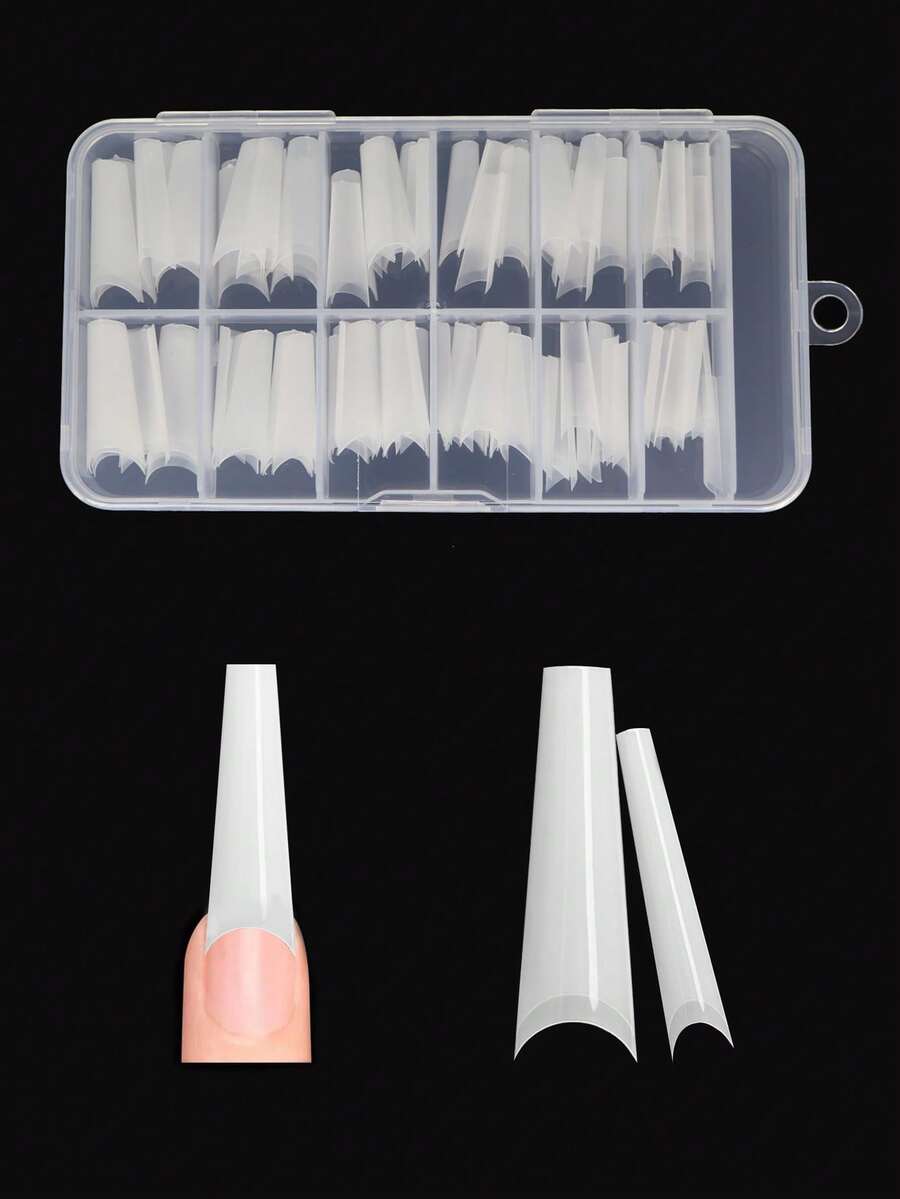 120 piezas de uñas postizas transparentes, estilo semi-cubierto largo blanco, con caja, adecuadas para herramientas de extensión de uñas acrílicas