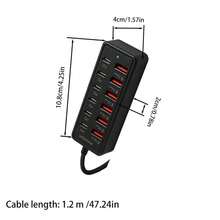 WOWSSYO Adaptador 12-en-1 de 65W, 6 puertos USB + 6 puertos de carga rápida Tipo-C, enchufe multifuncional Tipo-C/toma de salida múltiple, hub USB-C, estación de carga, hub USB/cargador multipuerto para portátiles, teléfonos, tabletas y otros dispositivos - Multicolor - Ver 4