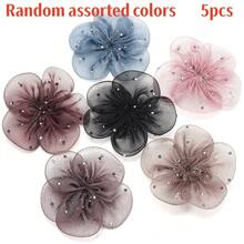 5个纯色五瓣花发夹、发带、发圈DIY配件，3D水晶花朵贴片，可用于服装、胸针、包包、手腕装饰 - 花朵 - 查看 9