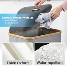 Free Shipping - 100L Aesthetic Hamper Laundry Basket, Gray Laundry Hamper With Lid Cover - Sturdy Tall Bamboo Laundry Basket Clothes Organizer - Aesthetic Bedroom Fabric Bin - Big Bathroom Dirty Clothes Hamper, Clothes Basket Laundry, Dirty Clothes Basket - 灰色 - 查看 7