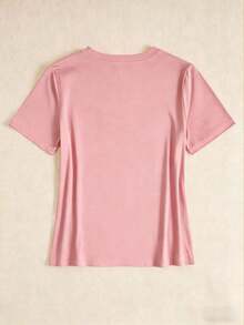 Camiseta de manga corta casual de ajuste ceñido para mujer con patrón de cruz para ropa de Año Nuevo - Rosa - Ver 2