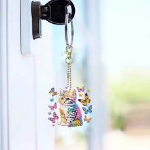 12 piezas Kit de pintura de diamantes de gato DIY - Vibrant de doble cara, colgante acrílico hecho a mano con diamantes de formas únicas - Excelente para decoración del hogar, decoración del jardín, recuerdos de fiesta, accesorios de mochila, decoración del jardín | Llavero decorativo | Formas surtidas, Kit de arte de diamantes - Ver 3