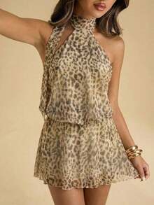 Vestido casual de verano para mujer de unicolor con hombros descubiertos - Marrón - Ver 5