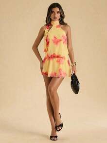 Vestido casual de verano para mujer de unicolor con hombros descubiertos - Rosa 2 - Ver 6