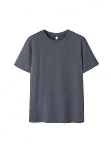 Women's Casual Loose Fit Crew Neck Off Shoulder Slogan Print T-Shirt, Graphic Tee, White Top, Black Top - 深灰色 - 查看 4